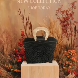 Elena XL Black Tote with wood handles